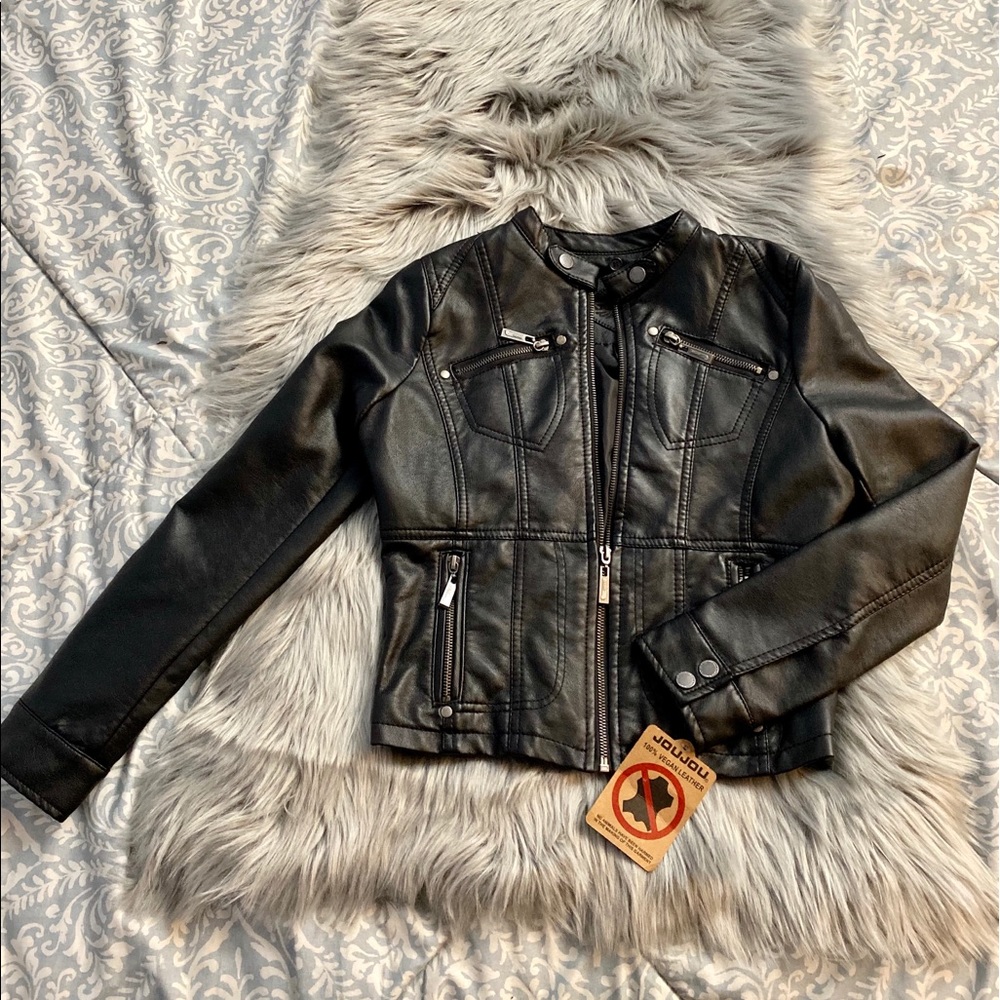 Jou Jou Faux Leather Black Jacket